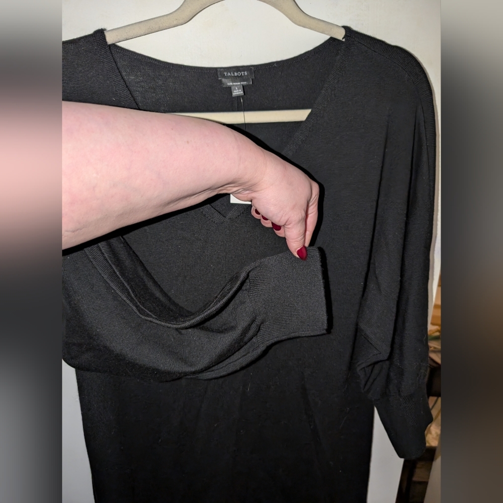 Talbots Black Merino Wool Sweater V-Neck Dress L NWT - Picture 2 of 6